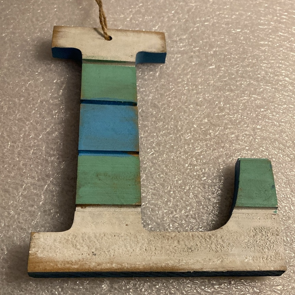 Painted Beach Blue Wooden Letter "L" Hanging Ornament